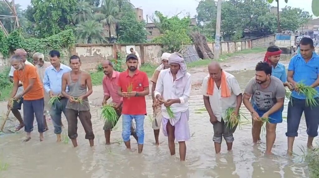 सिंघिया घाट स्टेशन रोड की जर्जर सड़क पर जलजमाव से तंग होकर लोगों ने धनरोपनी कर गुस्से का किया इजहार 1 Screenshot 2023 08 11 02 12 05 42 92460851df6f172a4592fca41cc2d2e6 01