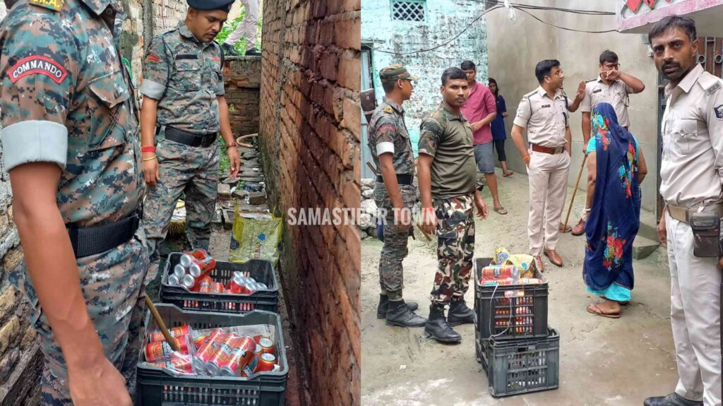 समस्तीपुर शहर के माधुरी चौक पर रेलवे की जमीन में फेंके हुए भारी मात्रा में केन बीयर बरामद 1 GridArt 20230926 071901239 01