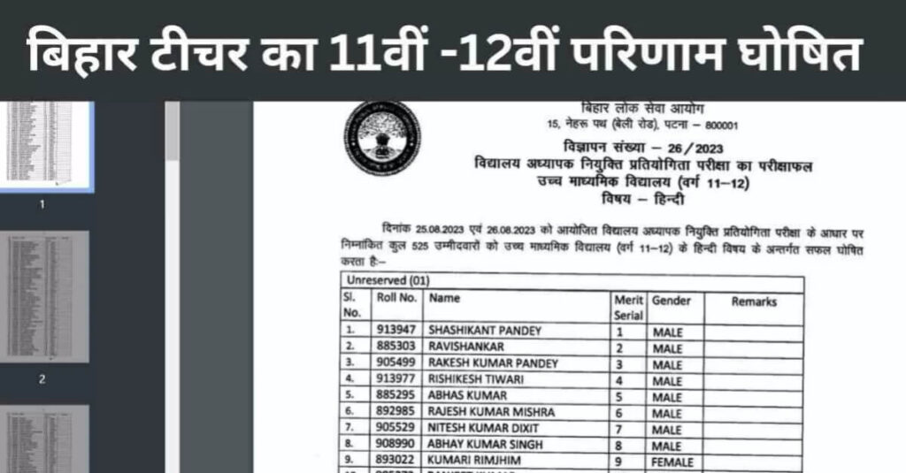शिक्षक भर्ती रिजल्ट शुरू, हिन्दी में 525 सेलेक्ट, 2706 पद खाली ही रह गये 1 20231017 180548