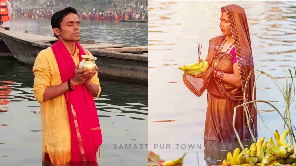 सूर्योपासना के तीसरे दिन अस्ताचलगामी सूर्य को व्रतियों ने दिया अर्घ्य, समस्तीपुर के SP ने पहली बार किया छठ व्रत 1 InCollage 20231119 185128866 01