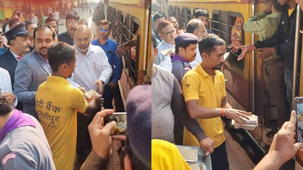 त्योहार खत्म होते ही समस्तीपुर स्टेशन पर यात्रियों की भारी भीड़, DRM ने यात्रियों के बीच बांटा भोजन व पानी 1 InCollage 20231121 214302028