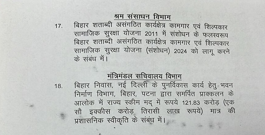 नीतीश कैबिनेट की बैठक में कुल 18 एजेंडों पर लगी मुहर, 94 लाख गरीब परिवारों को दिया जाएगा 2-2 लाख रुपए 9 NDimg9e54429508dd469a8e4e5b53a315a24742