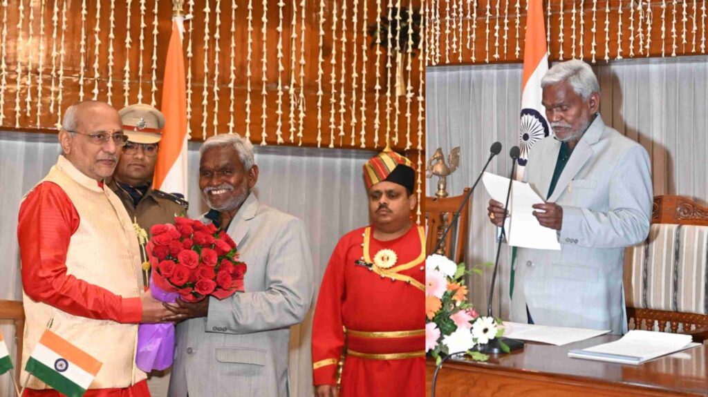 चंपई सोरेन बने झारखंड के नए मुख्यमंत्री, शिबू सोरेन का आशीर्वाद लेने के बाद ली शपथ, सीपी सिंह ने कही ये बात 1 InCollage 20240202 132935787
