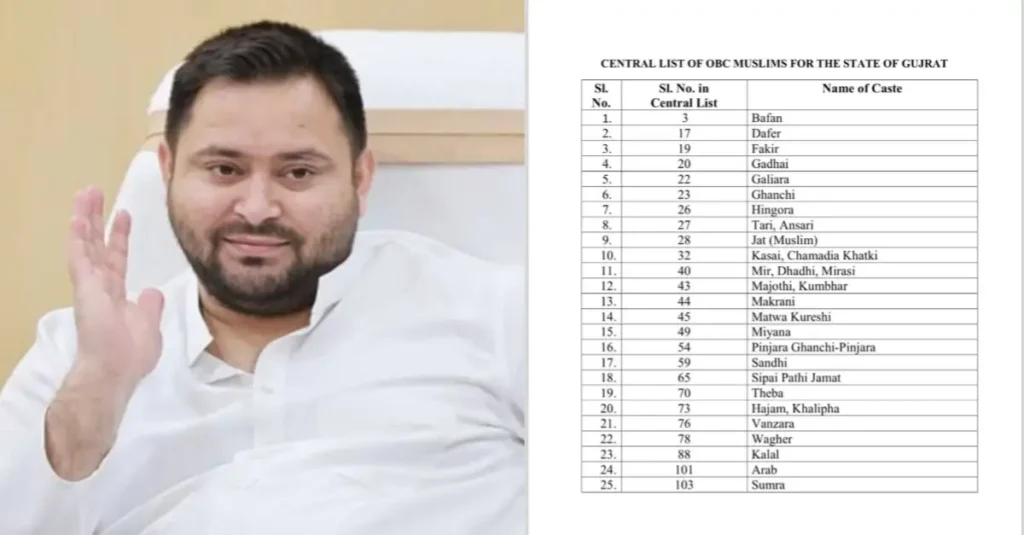 गुजरात की OBC लिस्ट में शामिल 25 मुस्लिम जातियों की लिस्ट दिखा तेजस्वी ने पीएम मोदी पर उठाया सवाल 1 20240527 094624