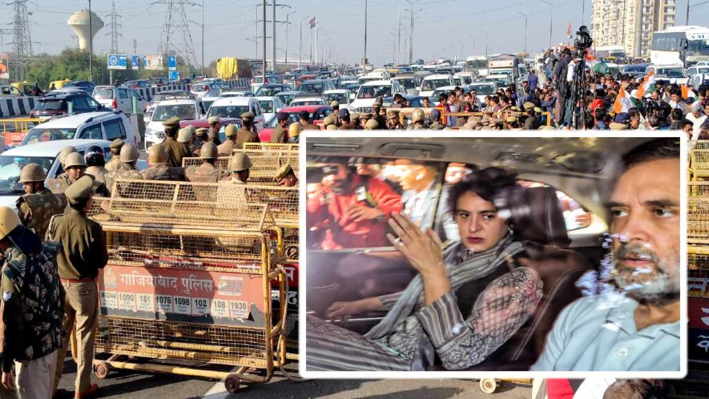 राहुल-प्रियंका को पुलिस ने संभल जाने से रोका: गाजीपुर बॉर्डर पर बैरिकेडिंग; 5 किमी लंबा जाम 1 rahulpriyankasambhal 1733292420
