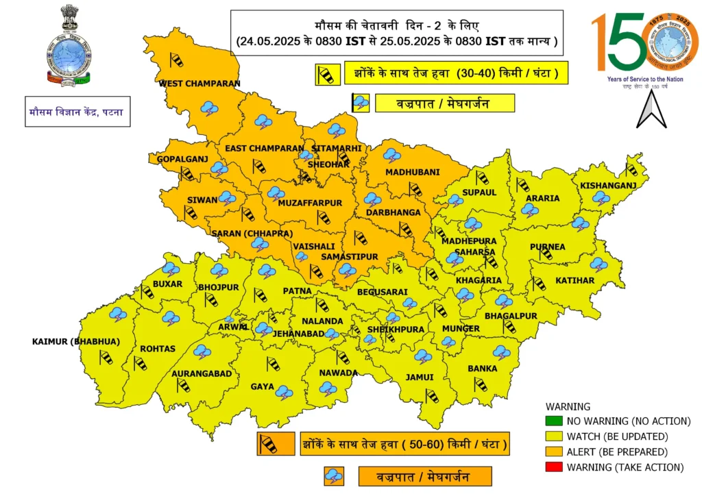 समस्तीपुर समेत 12 जिलों में आज भारी बारिश की चेतावनी, 31 मई तक ऐसा बना रहेगा मौसम 1 20250524 064040