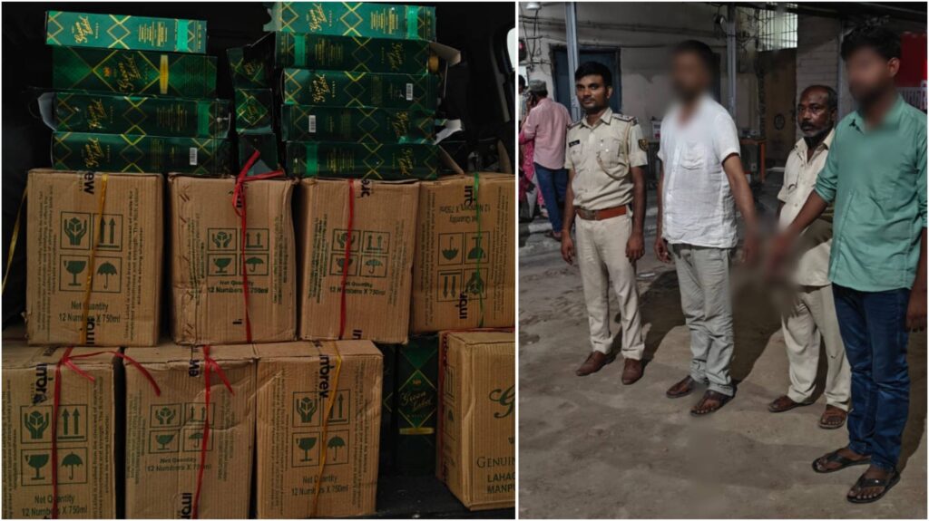 शहर के मोहनपुर स्थित रिमझिम विवाह भवन परिसर से स्काॅर्पियो पर लोड 378 लीटर विदेशी शराब बरामद, दो गिरफ्तार 1 InCollage 20260516 211852608