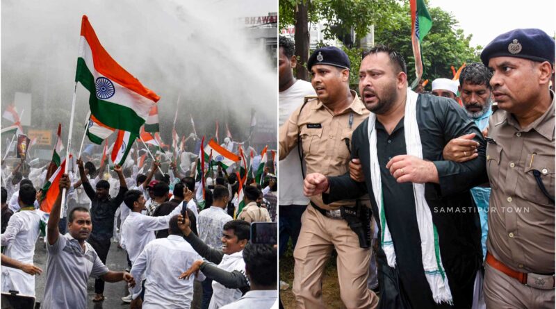 तेजस्वी यादव पुलिस हिरासत में, पटना के इनकम टैक्स के पास खूब बवाल 1 InCollage 20260819 141136148